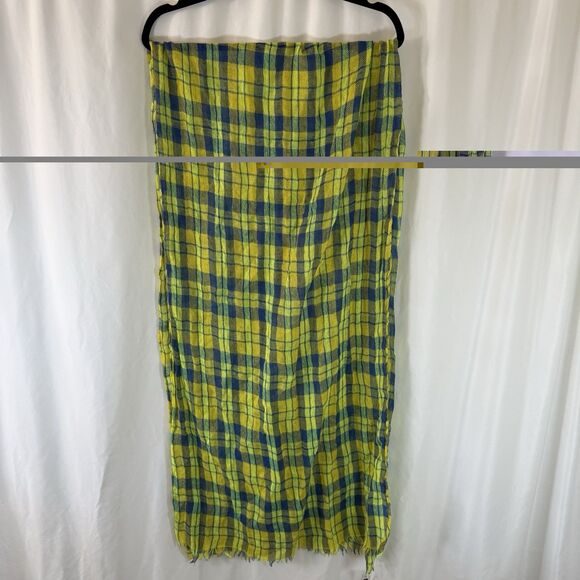 New Gap Wool Blend Scarf Lightweight Blue Yellow Plaid 24"x84" - Picture 8 of 9